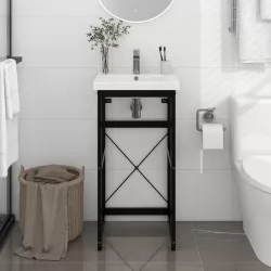 Рамка за мивка за баня, черна, 40x38x83 см, желязо