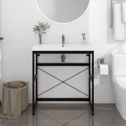 Рамка за мивка за баня, черна, 79x38x83 см, желязо