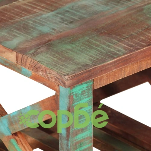 Помощна маса с колелца 40x40x42 см масивно регенерирано дърво ➤ топ цена ➤ sorbe.bg