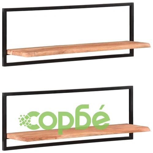 Стенни рафтове 2 бр 100x24x35 см акациево дърво масив стомана  ➤ топ цена ➤ sorbe.bg