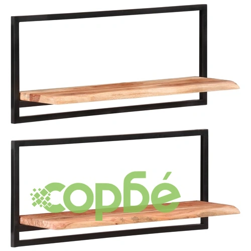 Стенни рафтове 2 бр 80x25x35 см акациево дърво масив и стомана  ➤ топ цена ➤ sorbe.bg