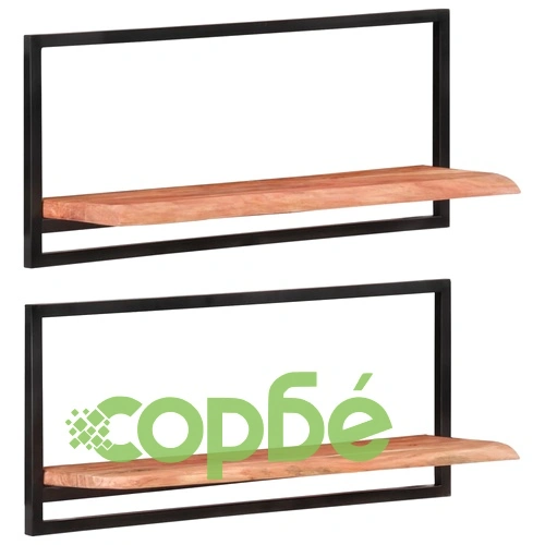 Стенни рафтове 2 бр 80x25x35 см акациево дърво масив и стомана  ➤ топ цена ➤ sorbe.bg