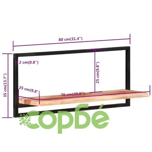 Стенни рафтове 2 бр 80x25x35 см акациево дърво масив и стомана  ➤ топ цена ➤ sorbe.bg