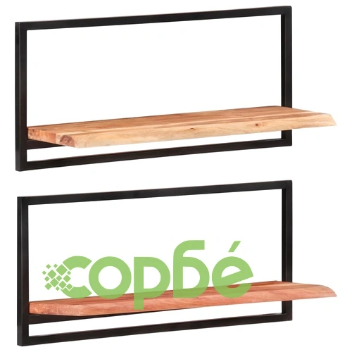Стенни рафтове 2 бр 80x25x35 см акациево дърво масив и стомана  ➤ топ цена ➤ sorbe.bg