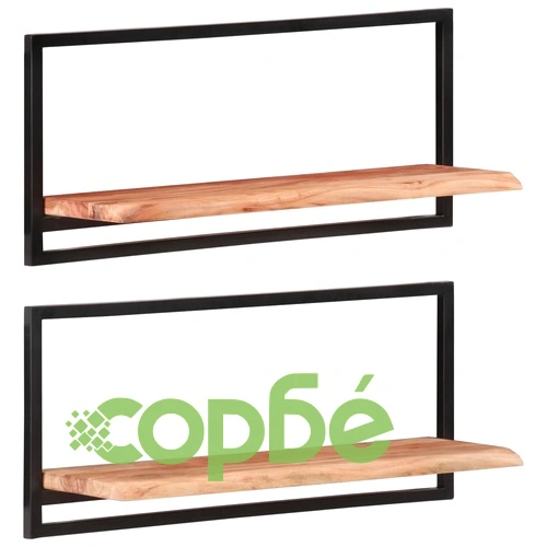Стенни рафтове 2 бр 80x25x35 см акациево дърво масив и стомана  ➤ топ цена ➤ sorbe.bg