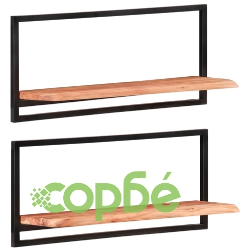 Стенни рафтове 2 бр 80x25x35 см акациево дърво масив и стомана  ➤ топ цена ➤ sorbe.bg