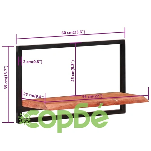 Стенни рафтове 2 бр 60x25x35 см акациево дърво масив и стомана  ➤ топ цена ➤ sorbe.bg