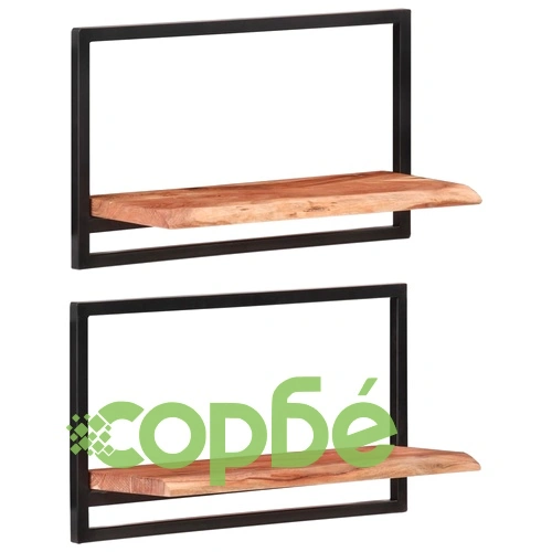 Стенни рафтове 2 бр 60x25x35 см акациево дърво масив и стомана  ➤ топ цена ➤ sorbe.bg