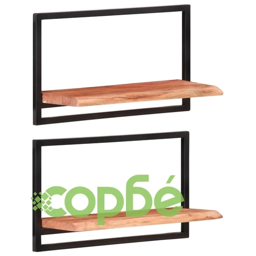 Стенни рафтове 2 бр 60x25x35 см акациево дърво масив и стомана  ➤ топ цена ➤ sorbe.bg