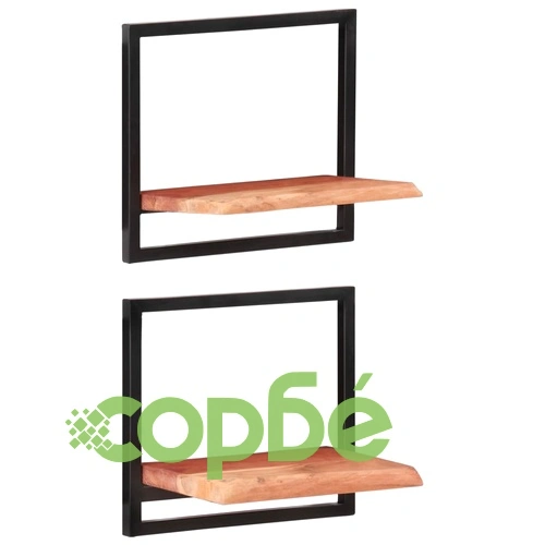 Стенни рафтове 2 бр 40x24x35 см акациево дърво масив и стомана  ➤ топ цена ➤ sorbe.bg