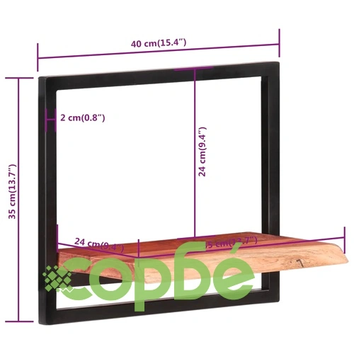 Стенни рафтове 2 бр 40x24x35 см акациево дърво масив и стомана  ➤ топ цена ➤ sorbe.bg