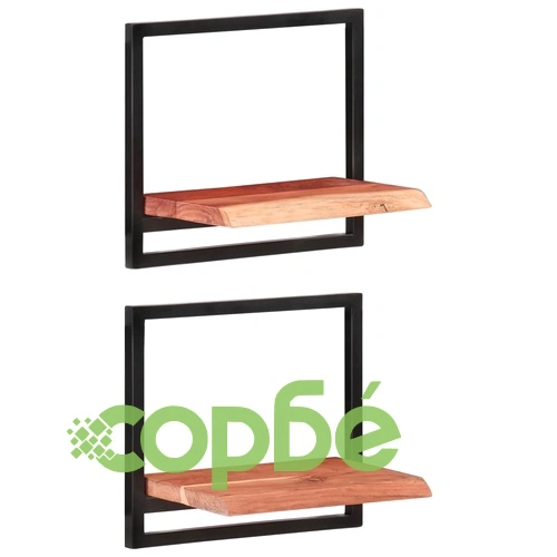 Стенни рафтове 2 бр 40x24x35 см акациево дърво масив и стомана  ➤ топ цена ➤ sorbe.bg