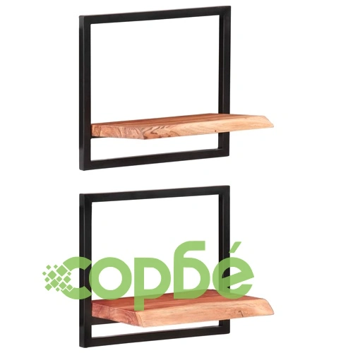 Стенни рафтове 2 бр 40x24x35 см акациево дърво масив и стомана  ➤ топ цена ➤ sorbe.bg