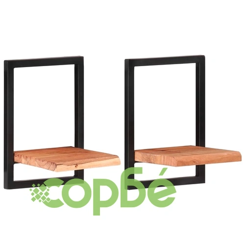 Стенни рафтове 2 бр 25x25x35 см акациево дърво масив и стомана  ➤ топ цена ➤ sorbe.bg