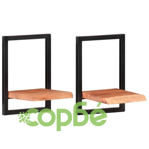 Стенни рафтове 2 бр 25x25x35 см акациево дърво масив и стомана  ➤ топ цена ➤ sorbe.bg
