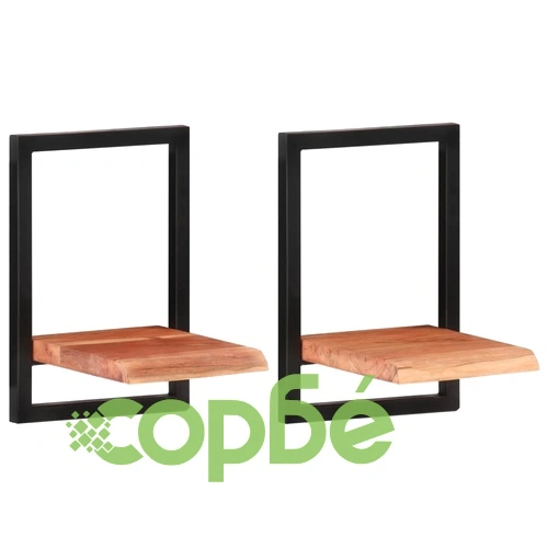 Стенни рафтове 2 бр 25x25x35 см акациево дърво масив и стомана  ➤ топ цена ➤ sorbe.bg