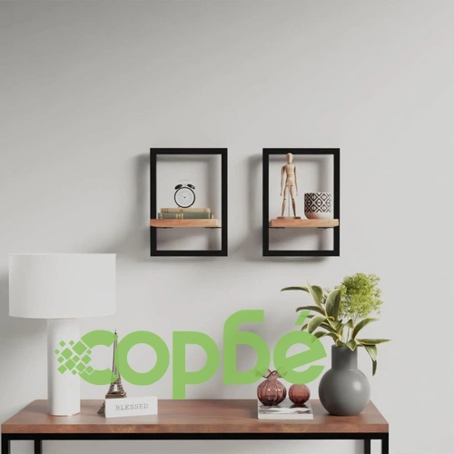 Стенни рафтове 2 бр 25x25x35 см акациево дърво масив и стомана  ➤ топ цена ➤ sorbe.bg