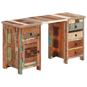 Бюро с пиедестал, рециклирано масивно дърво, 140x50x77 см