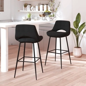 Бар табуретки, 2 бр, черни, кадифе