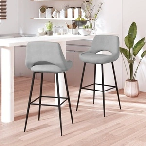 Бар табуретки, 2 бр, светлосиви, кадифе