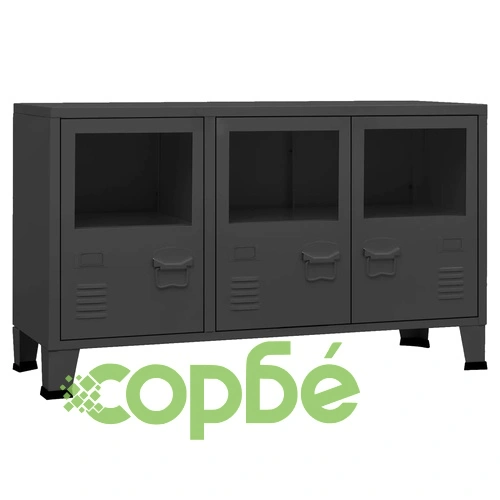 Индустриален бюфет черен 105x35x62 см метал и стъкло ➤ топ цена ➤ sorbe.bg