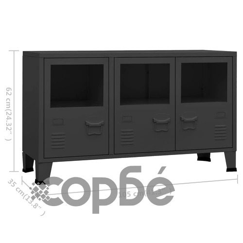 Индустриален бюфет черен 105x35x62 см метал и стъкло ➤ топ цена ➤ sorbe.bg