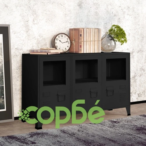 Индустриален бюфет черен 105x35x62 см метал и стъкло ➤ топ цена ➤ sorbe.bg