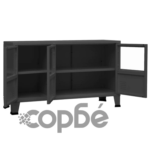 Индустриален бюфет, антрацит, 105x35x62 см, метал и стъкло ➤ топ цена ➤ sorbe.bg