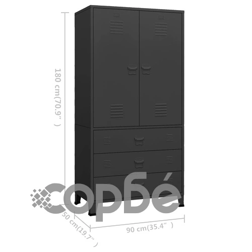 Индустриален гардероб, черен, 90x50x180 см, метал ➤ топ цена ➤ sorbe.bg