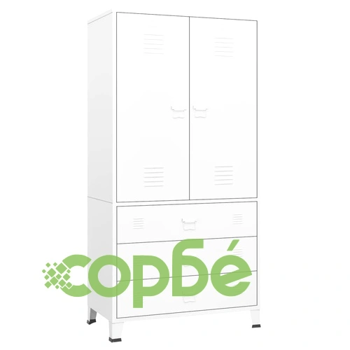 Индустриален гардероб, бял, 90x50x180 см, метал ➤ топ цена ➤ sorbe.bg