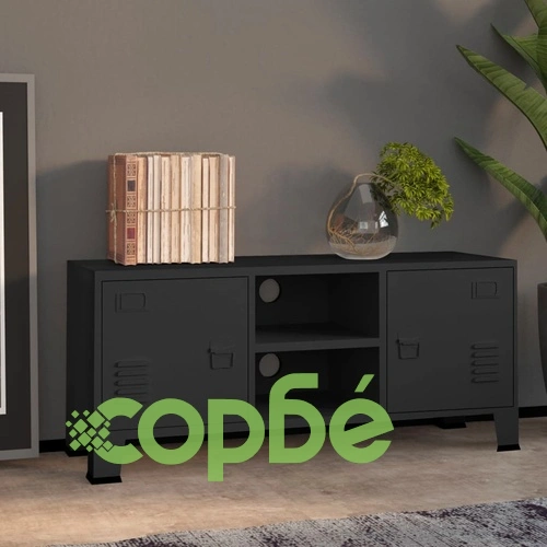 Индустриален ТВ шкаф, черен, 105x35x42 cм, метал на топ цена от sorbe.bg Индустриален ТВ шкаф, черен, 105x35x42 cм, метал ➤ топ цена ➤ sorbe.bg