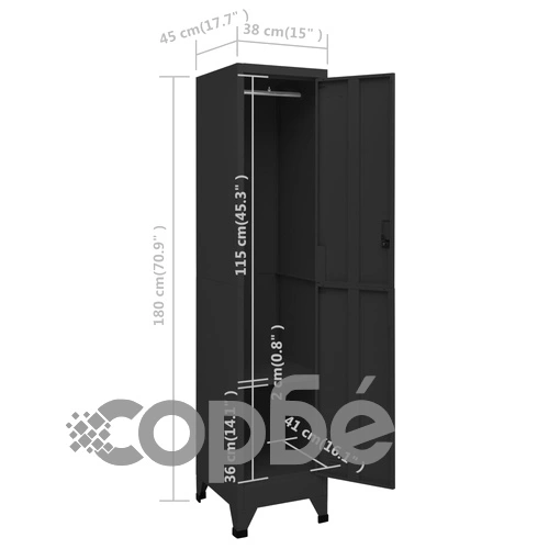 Заключващ се шкаф, черен, 38x45x180 см, стомана ➤ топ цена ➤ sorbe.bg