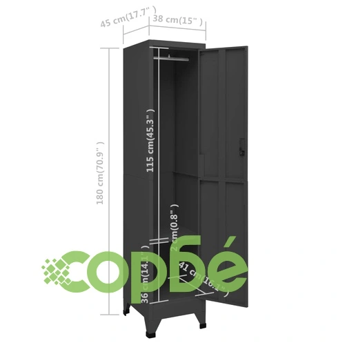 Заключващ се шкаф, антрацит, 38x45x180 см, стомана ➤ топ цена ➤ sorbe.bg