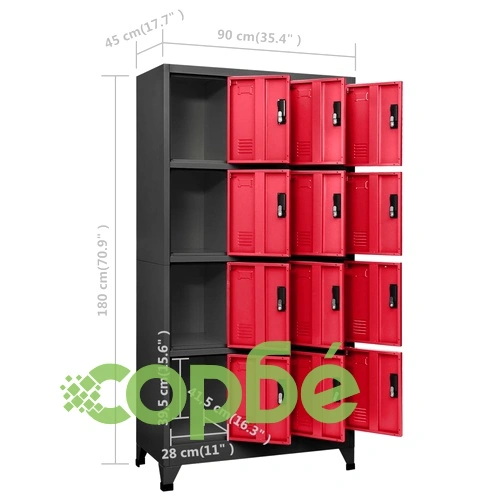 Заключващ се шкаф, антрацит и червено, 90x45x180 см, стомана ➤ топ цена ➤ sorbe.bg