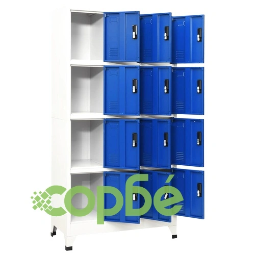 Заключващ се шкаф, сиво и синьо, 90x45x180 см, стомана ➤ топ цена ➤ sorbe.bg