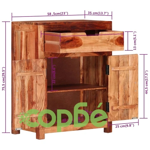 Сайдборд, 58,5x35x75,5 см, акациево дърво масив ➤ топ цена ➤ sorbe.bg