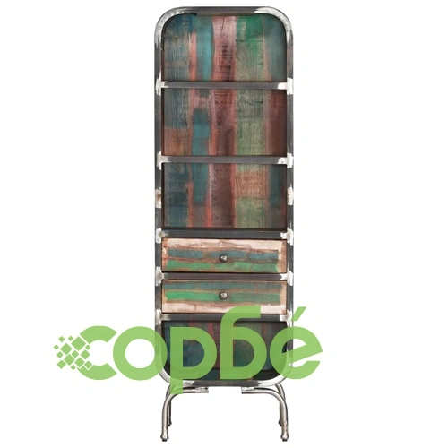 Висок шкаф, многоцветен, 40x30x126 см, регенерирано дърво масив ➤ топ цена ➤ sorbe.bg
