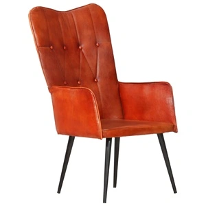 Wingback стол, кафеникав, естествена кожа