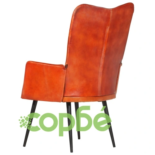 Wingback стол, кафеникав, естествена кожа ➤ топ цена ➤ sorbe.bg