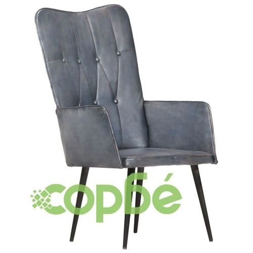 Wingback стол, сив, естествена кожа ➤ топ цена ➤ sorbe.bg