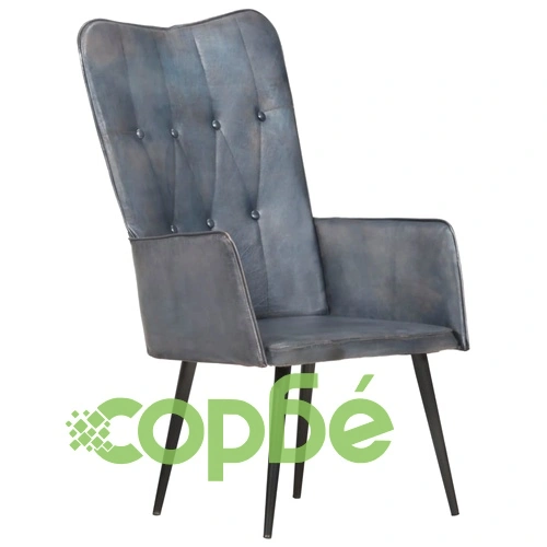 Wingback стол, сив, естествена кожа ➤ топ цена ➤ sorbe.bg
