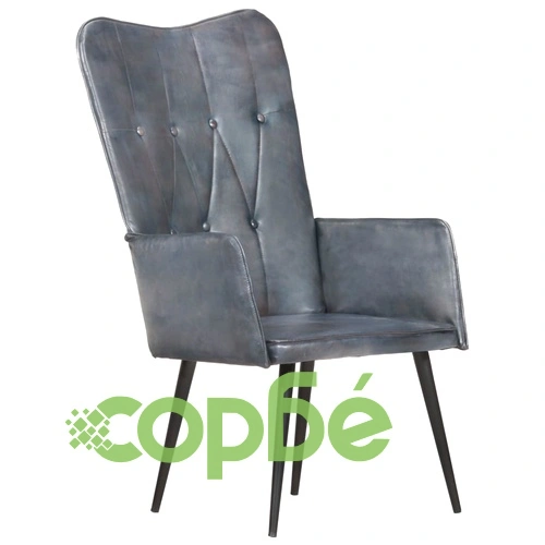 Wingback стол, сив, естествена кожа ➤ топ цена ➤ sorbe.bg