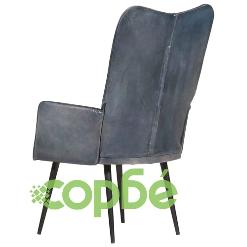 Wingback стол, сив, естествена кожа ➤ топ цена ➤ sorbe.bg
