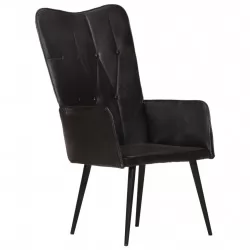 Wingback стол, черен, естествена кожа
