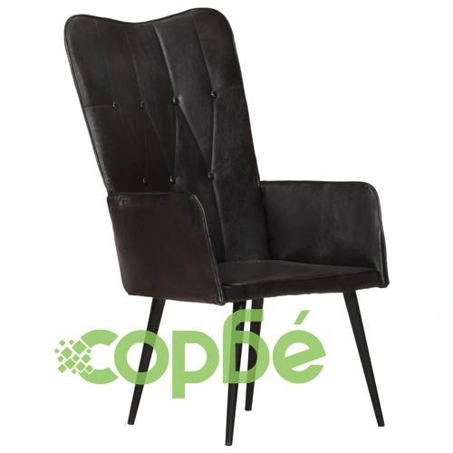 Wingback стол, черен, естествена кожа ➤ топ цена ➤ sorbe.bg