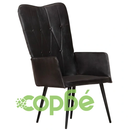 Wingback стол, черен, естествена кожа ➤ топ цена ➤ sorbe.bg