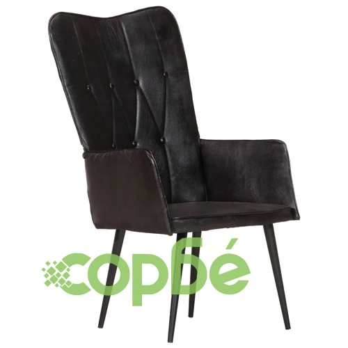 Wingback стол, черен, естествена кожа ➤ топ цена ➤ sorbe.bg