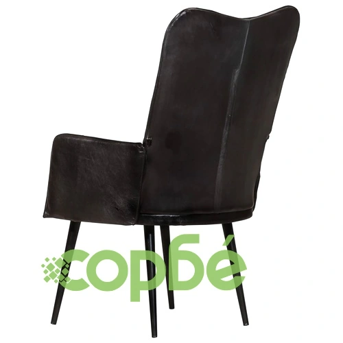 Wingback стол, черен, естествена кожа ➤ топ цена ➤ sorbe.bg