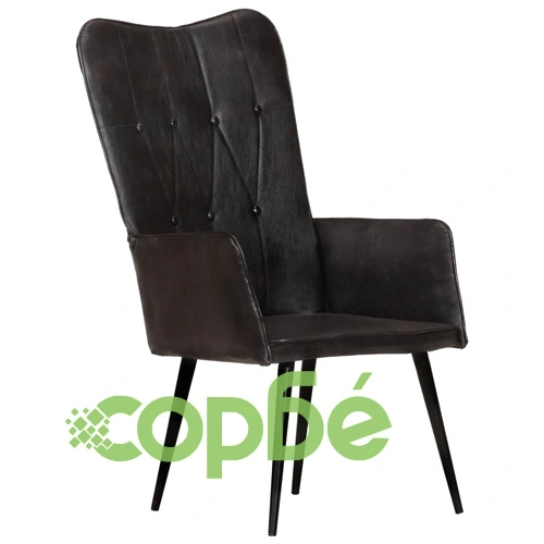 Wingback стол, черен, естествена кожа ➤ топ цена ➤ sorbe.bg