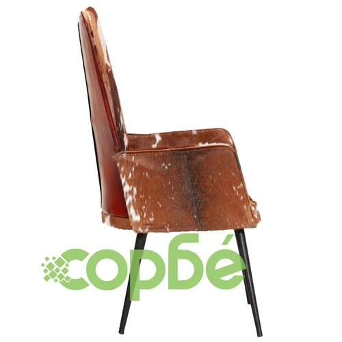 Wingback стол с косъм, кафяво и бяло, естествена кожа ➤ топ цена ➤ sorbe.bg
